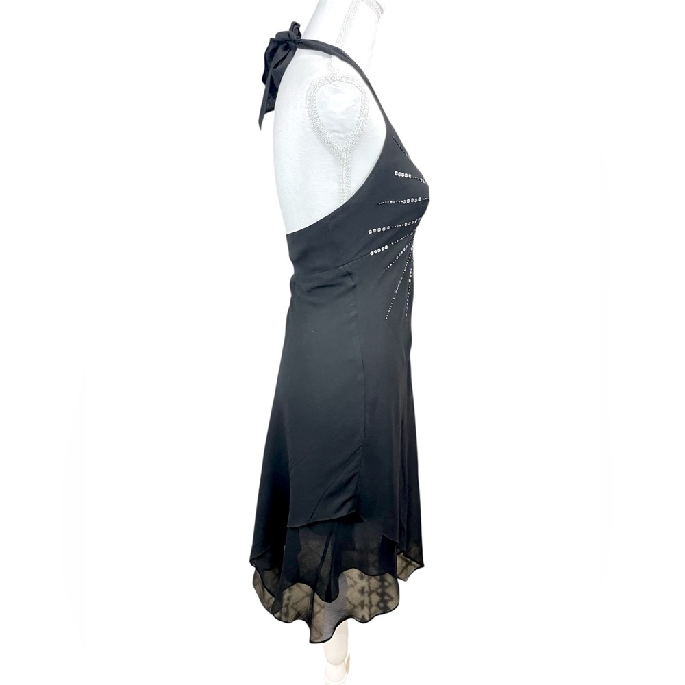 Y2K BCBGMAXAZRIA Asymmetric Silk Midi Beaded Babydoll Dress Fairy Whimsigoth - Picture 4 of 12